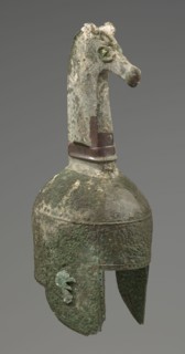 Bronze helmet, 8th–7th century BC, Italy, armament; height 46 cm, width 17.5 cm, depth 23 cm,