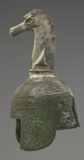 Bronze helmet, 8th–7th century BC, Italy, armament; height 46 cm, width 17.5 cm, depth 23 cm,