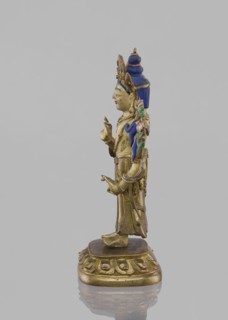 Maitreya Buddha of the Future, Tibetan Buddhist art figurine; bodhisattva on lotus throne; 19th
