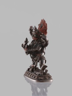 Six-armed Mahakala, dharmapala iconography; lotus throne; Buddhist/Tibetan art; 19th century .