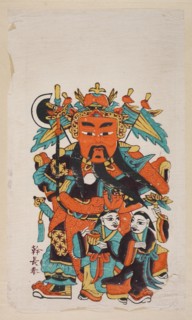 Menshen Gate Guardian with deities He He, protective deities iconography, Chinese culture, nianhua