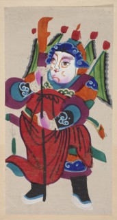 Gate Guardian in the form of a high-ranking warrior;, Chinese; Gate Guardian Menshen iconography;