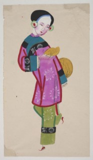 Dancing Beauty with Fruit and a Fan, unknown author, Chinese, early 20th century, nianhua New