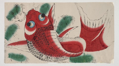 Red carp, ; Chinese art, Chinese culture; fish, carps, nianhua New Year's picture, early 20th