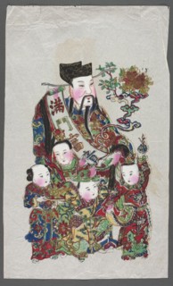 Menshen Gate Guardian surrounded by children; nianhua New Year's picture, Yangliuqing, early 20th