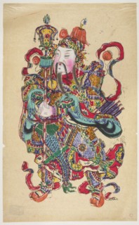 Menshen Gate Guardian, unknown artist; woodblock nianhua New Year's print depicting a figure in