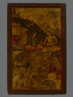 Mirror frame, Islamic art, Persian, Qajar dynasty 1785–1925; painting depicting deserts, cosmetic