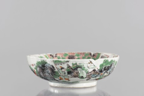 Bowl, ceramics, figural scenes, knightly scenes, Chinese art, colored porcelain, backdated