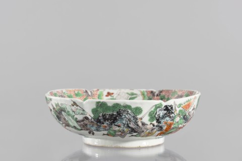 Bowl, ceramics, figural scenes, knightly scenes, Chinese art, colored porcelain with backdated