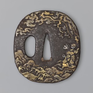 Crossguard tsuba, Japanese, early 19th century Edo period, 1603–1868. Oval tsuba tatemaru gata with