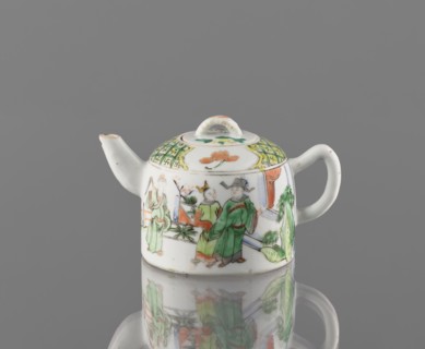 Teapot with lid;, ceramics; figurative scenes; teapot associated with Paderewski, Ignacy Jan