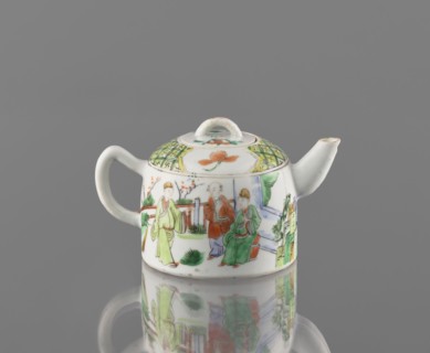 Teapot with lid, ceramics, figurative scenes, teapots, colored porcelain, Porcelain fragment;
