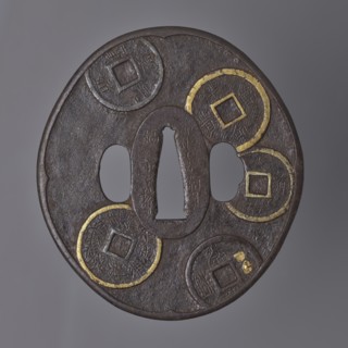 Crossguard tsuba, Umetada,  school; Umetada Shigeyoshi, / personal slogans / author. Oval tsuba