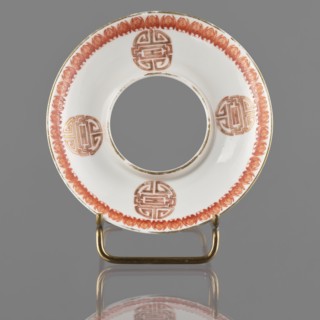 Bowl stand, ; porcelain ring-form stand with white glaze; decoration painted with overglaze iron
