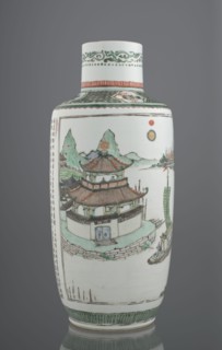 Vase, Chinese, Qing dynasty 1644–1911, 19th century. Colored porcelain Bangping vase from the green
