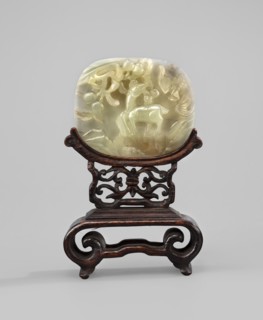Small screen on base, Chinese art, Chinese culture, Qing 1644–1911, landscape motifs, peaches