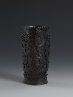 Vase, gift; Chinese, Qing dynasty 1644–1911; dark soapstone vase with bas-relief and openwork in