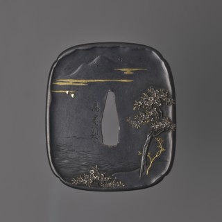 Crossguard tsuba, Takahashi Ietsugu fl. ca. 1830–1880. Tsuba in the shape of a rectangle with