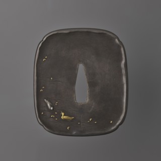 Crossguard tsuba, Takahashi Ietsugu fl. ca. 1830–1880. Tsuba in the shape of a rectangle with