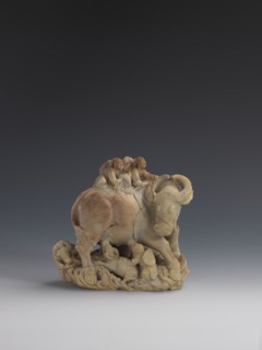 Buffalo with calves and shepherds, sculptor unknown. Sculpture of decorative Fushan Mountain