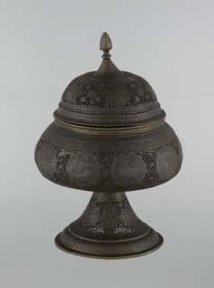 Censer, Persian, Qajar dynasty 1785–1925, 18th–19th century; Iran. Brass censer, height 33.0 cm,