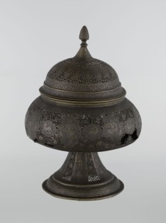 Censer, Persian, Qajar dynasty 1785–1925, 18th–19th century, Iran. Brass censer, height 33.0 cm,