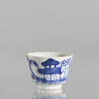 Bowl, ceramics, blue and white porcelain, Qing 1644–1911 style, Chinese, landscapes with