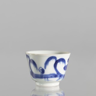 Bowl, ceramics, blue-and-white porcelain, Qing style, Chinese, landscape with architecture and