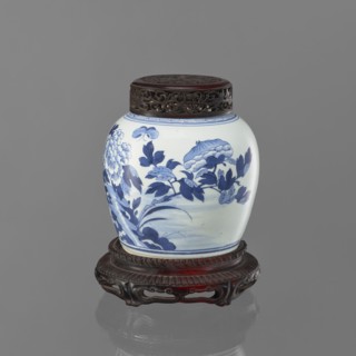 Storage pot on a stand with a cover, Chinese, Qing dynasty 1644–1911, 19th century. Blue-and-white