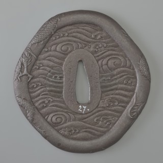 Crossguard tsuba, Raiyôken, Yoshimasa; sword crossguard in the shape of an otafuku chubby woman's