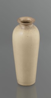 Cylindrical porcelain vase tapering toward the bottom with flat rim; light cream glaze with fine