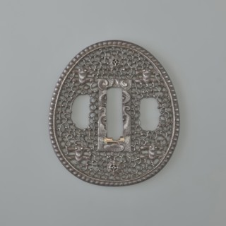 Crossguard tsuba, sword crossguard, namban style, openwork, flowers, openwork plant tendril