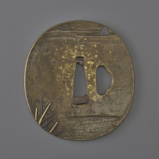 Crossguard tsuba, Tsuchiya Yasuchika 1670–1744. Oval tsuba tatemaru gata with ryohitsu ana and