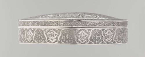Lidded box, Islamic art, Persian, Qajar dynasty 1785–1925, geometric motifs, floral motifs, plant
