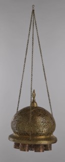 Lamp, 19th–20th century, Damascus, Syria. Metal oil lamp with cover decorated with a star motif;