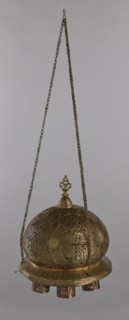 Lamp, Islamic art, Arabic culture; metal lighting fixture with geometric ornament and Arabic