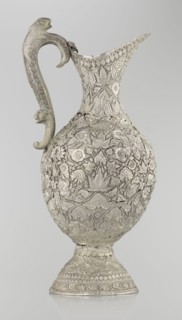 Jug, late 19th century, Northern India possibly / Iran possibly. Tall silver jug with a pear-shaped