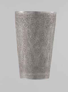 Mug, 19th century, North India, Mughal/Indian style. Silver mug densely decorated with horror vacui