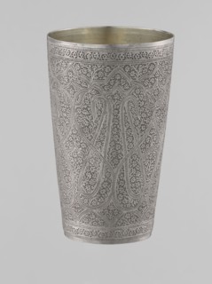 Mug, Islamic art, Mughal, Indian; 19th century, North India, silver mug densely decorated with