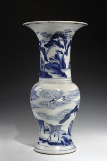 Zun-type baluster vase, porcelain, blue and white porcelain, vase with a baluster body and a long