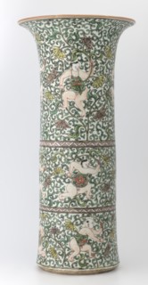 Cylindrical vase of the horn type, Chinese, Qing dynasty, Kangxi period 1662–1722, colored