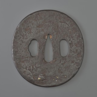 Crossguard tsuba, Kaneie; craftman/school. Oval tsuba tatemaru gata with rounded edge maru mimi.