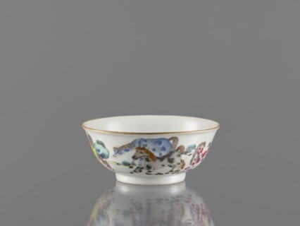 Bowl, ceramics, colored porcelain, landscape motifs, Qing style, Chinese art/culture, horses, bowl