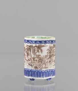 Bowl for tablecloths, ceramics, colored porcelain, fishermen, Chinese art, Qing style, landscape