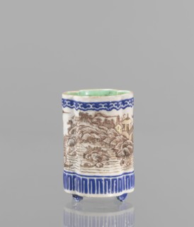 Bowl for tablecloths, ceramics, colored porcelain, fishermen, Chinese art, Qing style, landscape