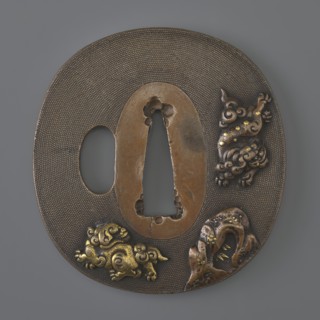 Crossguard tsuba by Kikuoka Masayoshi; oval tsuba tatemaru gata with rectangular edge kaku mimi,