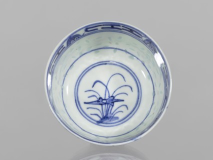 Bowl, Chinese, Qing dynasty 1644–1911, ceramics; blue-and-white porcelain with rice-pattern