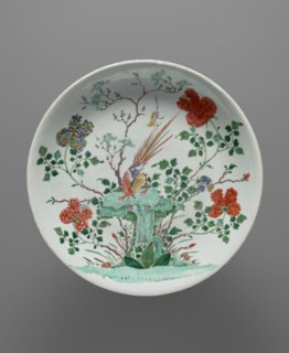 Platter, pheasants, flowers, colored porcelain, Qing style, Chinese art, Chinese culture, Qing