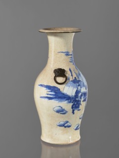 Vase, Chinese, 19th century, blue-and-white porcelain with cracklework decoration; ovoid vessel