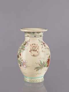 Vase, satsuma earthenware, decorated with crackle glaze and painted floral motifs including
